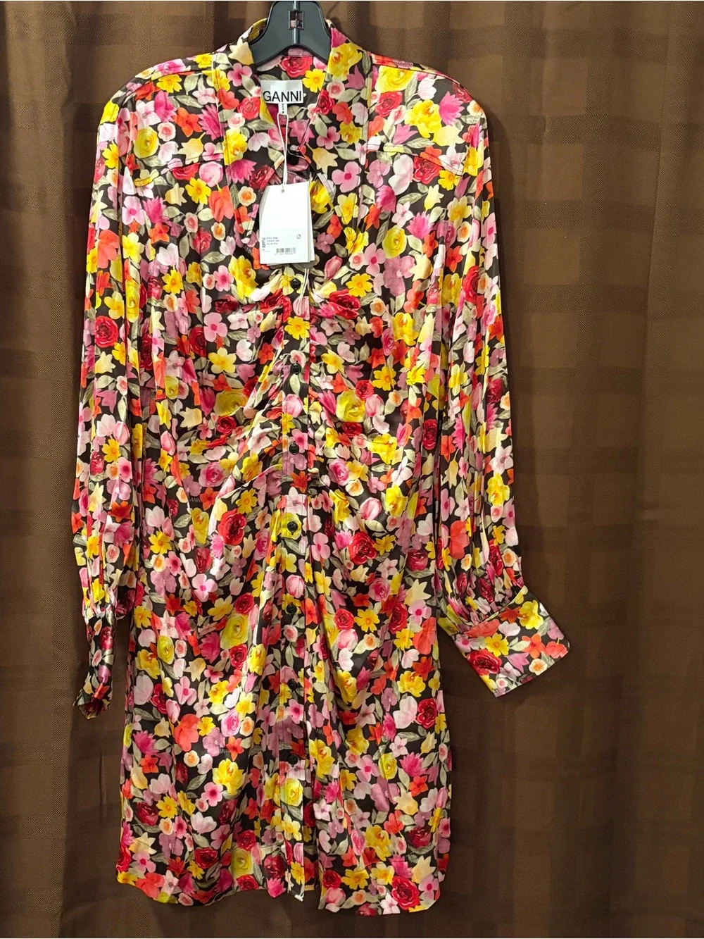 GANNI Floral Print Ruched Mini Silk Dress size 2 reg $395 - Picture 6 of 10
